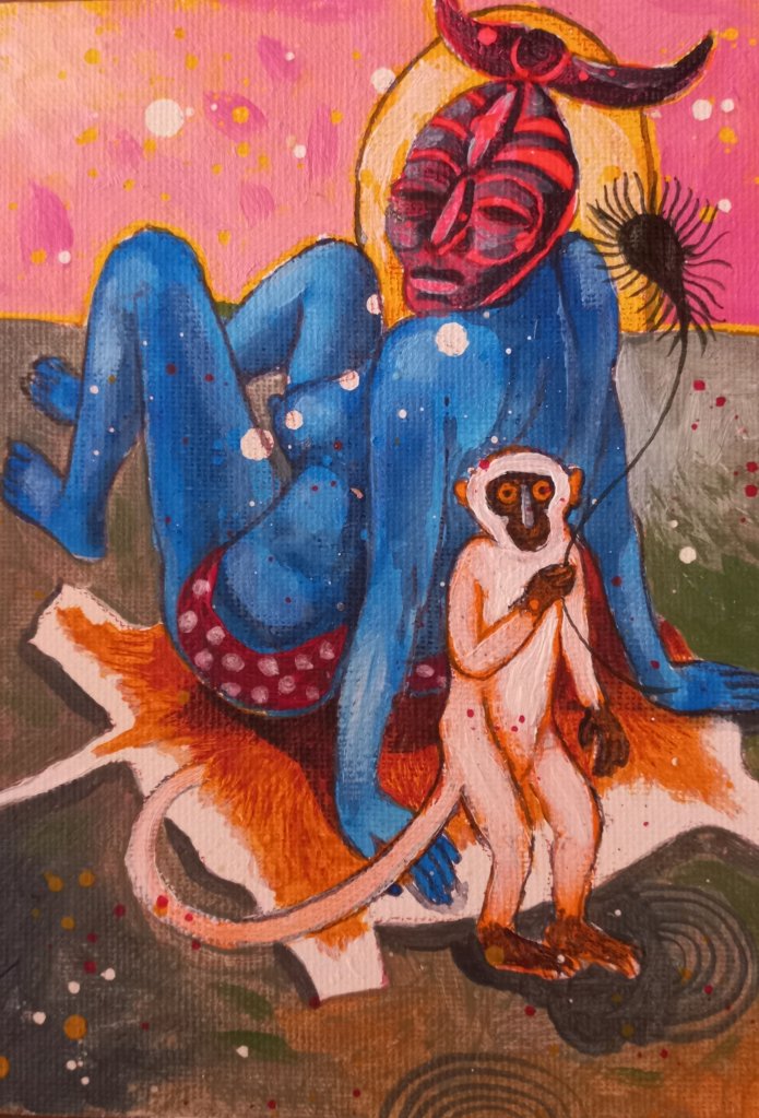 Marna Schoeman - Monkey accompanying masked pin up girl
